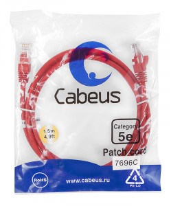 Cabeus PC-UTP-RJ45-Cat.5e-1.5m-RD Патч-корд U/UTP, категория 5е, 2xRJ45/8p8c, неэкранированный, красный, PVC, 1.5м