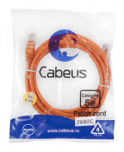 Cabeus PC-UTP-RJ45-Cat.5e-2m-OR-LSZH Патч-корд U/UTP, категория 5е, 2xRJ45/8p8c, неэкранированный, оранжевый, LSZH, 2м