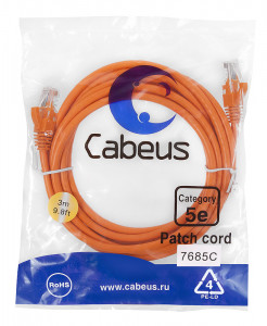 Cabeus PC-UTP-RJ45-Cat.5e-3m-OR Патч-корд U/UTP, категория 5е, 2xRJ45/8p8c, неэкранированный, оранжевый, PVC, 3м