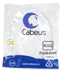 Cabeus PC-TEL-RJ12-2m Патч-корд 6p4cтелефонный, 2 м, белый