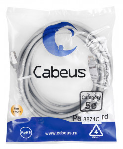 Cabeus PC-FTP-RJ45-Cat.5e-5m-LSZH Патч-корд F/UTP, категория 5е, 2xRJ45/8p8c, экранированный, серый, LSZH, 5м