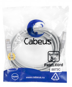 Cabeus PC-FTP-RJ45-Cat.5e-3m-LSZH Патч-корд F/UTP, категория 5е, 2xRJ45/8p8c, экранированный, серый, LSZH, 3м
