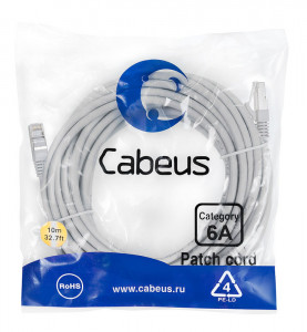 Cabeus PC-SSTP-RJ45-Cat.6a-10m-LSZH Патч-корд S/FTP, категория 6а (10G), 2xRJ45/8p8c, экранированный, серый, LSZH, 10м