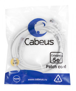 Cabeus PC-UTP-RJ45-Cat.5e-3m-WH-LSZH Патч-корд U/UTP, категория 5е, 2xRJ45/8p8c, неэкранированный, белый, LSZH, 3м