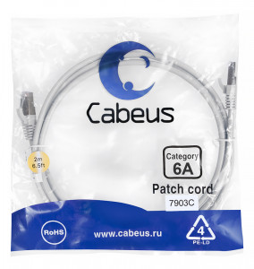 Cabeus PC-SSTP-RJ45-Cat.6a-2m-LSZH Патч-корд S/FTP, категория 6а (10G), 2xRJ45/8p8c, экранированный, серый, LSZH, 2м