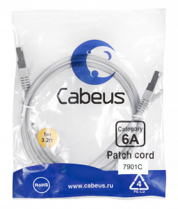 Cabeus PC-SSTP-RJ45-Cat.6a-1m-LSZH Патч-корд S/FTP, категория 6а (10G), 2xRJ45/8p8c, экранированный, серый, LSZH, 1м