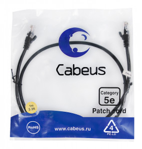 Cabeus PC-UTP-RJ45-Cat.5e-1m-BK-LSZH Патч-корд U/UTP, категория 5е, 2xRJ45/8p8c, неэкранированный, черный, LSZH, 1м