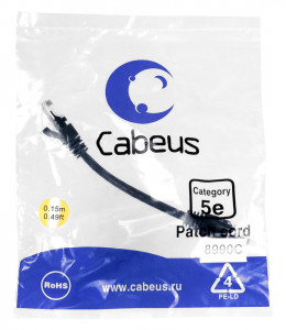 Cabeus PC-UTP-RJ45-Cat.5e-0.15m-BK-LSZH Патч-корд U/UTP, категория 5е, 2xRJ45/8p8c, неэкранированный, черный, LSZH, 0.15м
