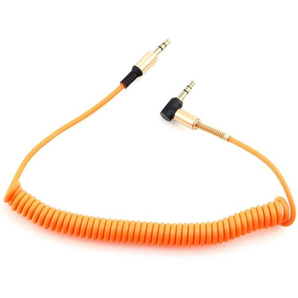 Кабель аудио (угловой) спиральный Cablexpert CCAB-02-35MMLC-1.8MO. 3.5 джек (M)/3.5 джек (M), оранжевый, 1.8м, блистер
