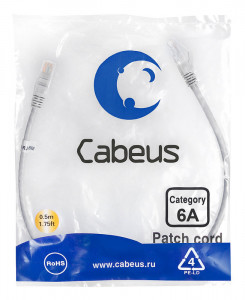 Cabeus PC-UTP-RJ45-Cat.6a-0.5m-LSZH Патч-корд U/UTP, категория 6а (10G), 2xRJ45/8p8c, неэкранированный, серый, LSZH, 0.5м