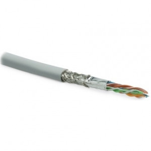 Hyperline SFUTP4-C6-P26-IN-LSZH-GY-500 (500 м) кабель витая пара, экранированная SF/UTP, категория 6, 4 пары (26 AWG), многожильный (patch), экран - фольга + медная оплетка, LSZH, серый