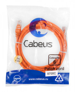 Cabeus PC-UTP-RJ45-Cat.6-2m-OR Патч-корд U/UTP, категория 6, 2xRJ45/8p8c, неэкранированный, оранжевый, PVC, 2м