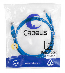 Cabeus PC-UTP-RJ45-Cat.5e-1m-BL Патч-корд U/UTP, категория 5е, 2xRJ45/8p8c, неэкранированный, синий, PVC, 1м