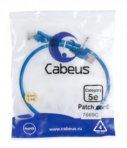 Cabeus PC-UTP-RJ45-Cat.5e-0.5m-BL Патч-корд U/UTP, категория 5е, 2xRJ45/8p8c, неэкранированный, синий, PVC, 0.5м