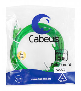 Cabeus PC-UTP-RJ45-Cat.5e-2m-GN-LSZH Патч-корд U/UTP, категория 5е, 2xRJ45/8p8c, неэкранированный, зеленый, LSZH, 2м