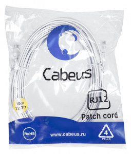 Cabeus PC-TEL-RJ12-10m Патч-корд телефонный 2х6р4с, белый, PVC, 10 м