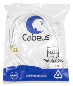 Cabeus PC-TEL-RJ12-5m Патч-корд телефонный 2х6р4с, белый, PVC, 5 м