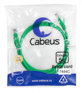 Cabeus PC-UTP-RJ45-Cat.5e-1m-GN-LSZH Патч-корд U/UTP, категория 5е, 2xRJ45/8p8c, неэкранированный, зеленый, LSZH, 1м