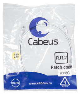 Cabeus PC-TEL-RJ12-1.5m Патч-корд телефонный 2х6р4с, белый, PVC, 1.5 м