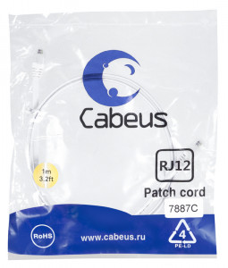 Cabeus PC-TEL-RJ12-1m Патч-корд телефонный 2х6р4с, белый, PVC, 1 м