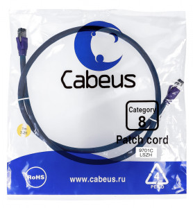 Cabeus PC-SSTP-RJ45-Cat.8-1m-LSZH Патч-корд S/FTP, категория 8 (40G, 2000 MHz), 2xRJ45/8p8c, экранированный, синий, LSZH, 1 м