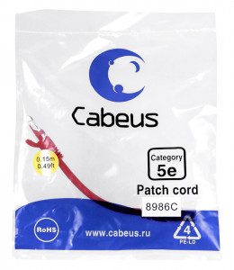 Cabeus PC-UTP-RJ45-Cat.5e-0.15m-RD Патч-корд U/UTP, категория 5е, 2xRJ45/8p8c, неэкранированный, красный, PVC, 0.15м
