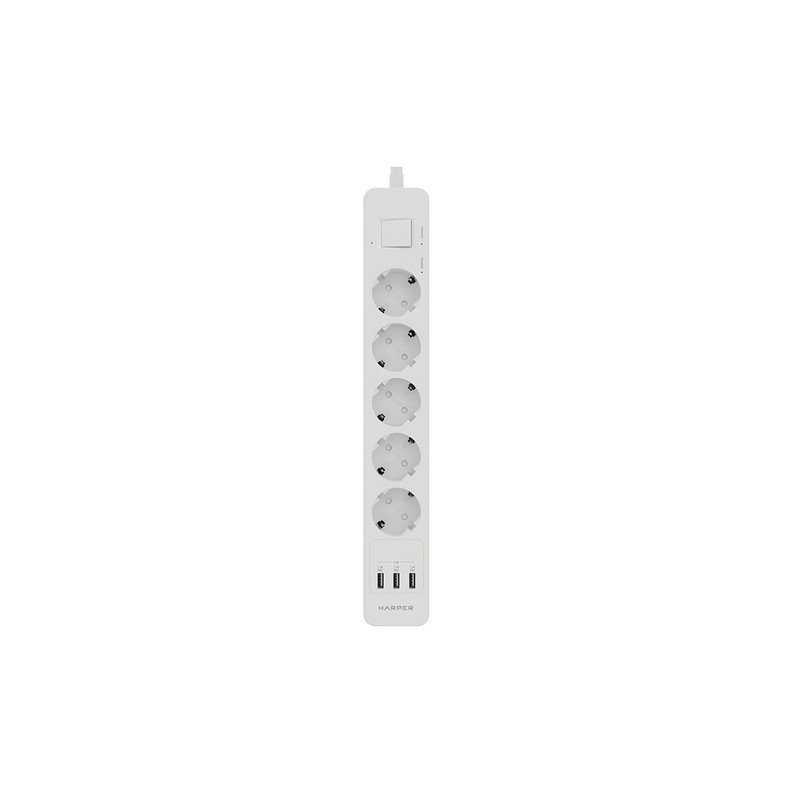 Harper Сетевой фильтр с USB зарядкой UCH-560 White (5 роз.,3м.,3 x USB 2.4A (max 3.4A), 4000W) {H00003014}