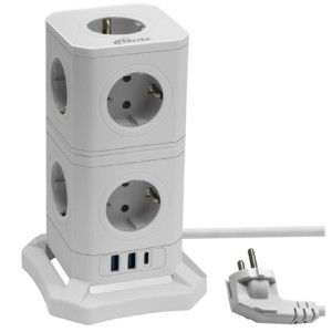 RITMIX RM-292C White Сетевой фильтр с кнопкой питания {16 А, 9 розеток, USB Type-C 30 Ватт и два USB A 5 В, 2,4А, 2 м } {80003364}