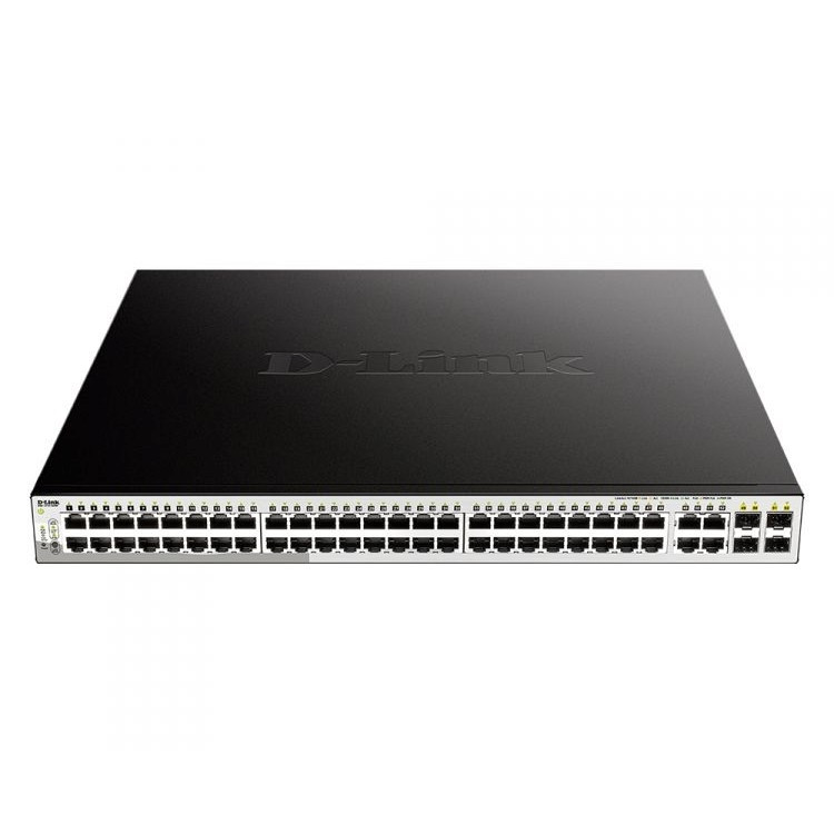 D-Link DGS-1210-52MP/FL1A Управляемый L2 коммутатор с 48 портами 10/100/1000Base-T и 4 комбо-портами 100/1000Base-T/SFP (48 портов PoE 802.3af/at, PoE-бюджет 370 Вт)