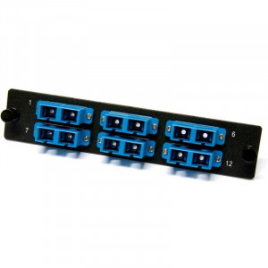 Hyperline FO-FPM-W120H32-12LC-BL Панель для FO-19BX с 12 LC адаптерами, 12 волокон, одномод OS1/OS2, 120x32 мм, адаптеры цвета синий (blue)