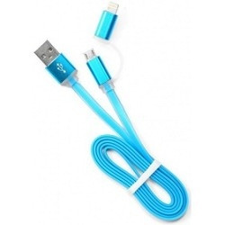 Cablexpert Кабель USB 2.0 CC-mAPUSB2bl1m, AM/microBM 5P - iPhone lightning, 1м, комбо кабель, алюминиевые разъемы, голубой, блистер