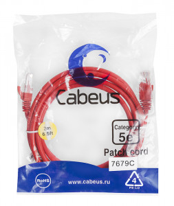 Cabeus PC-UTP-RJ45-Cat.5e-2m-RD Патч-корд U/UTP, категория 5е, 2xRJ45/8p8c, неэкранированный, красный, PVC, 2м