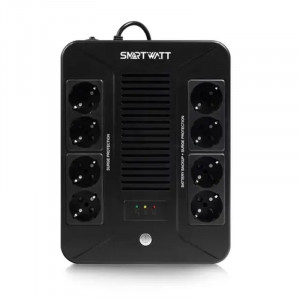SMARTWATT UPS SAFE PRO 1000 {линейно-интерактивный,1000/600 ВА/Вт, напольный/настенный, LED индикация, Shuko CEE7/4 - 8 шт. (4 шт. с резервным питанием, 4 шт. - сетевой фильтр}