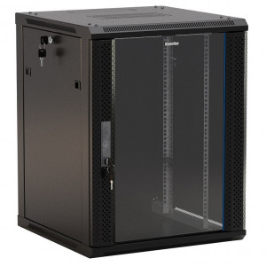 Hyperline TWB-0945-GP-RAL9004 Шкаф настенный 19-дюймовый (19"), 9U, 500x 600х 450мм, стеклянная дверь с перфорацией по бокам, ручка с замком, цвет черный (RAL 9004) (разобранный)