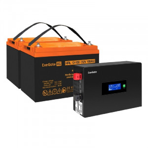 Exegate EX297442RUS Комплект ИБП EX295994RUS + батарея 100Ач EX285656RUS 2шт (инвертор, синус, для котла, PF=1, настенный) ExeGate IdealSine SR-1500.LCD.2SH <1500VA/1500W, чистая синусоида, цветной LC
