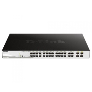 D-Link DGS-1210-28MP/FL1 PROJ Настраиваемый коммутатор WebSmart с 24 портами 10/100/1000Base-T и 4 комбо-портами 100/1000Base-T/SFP (24 порта с поддержкой PoE 802.3af/802.3at (30 Вт),PoE-бюджет 370 Вт