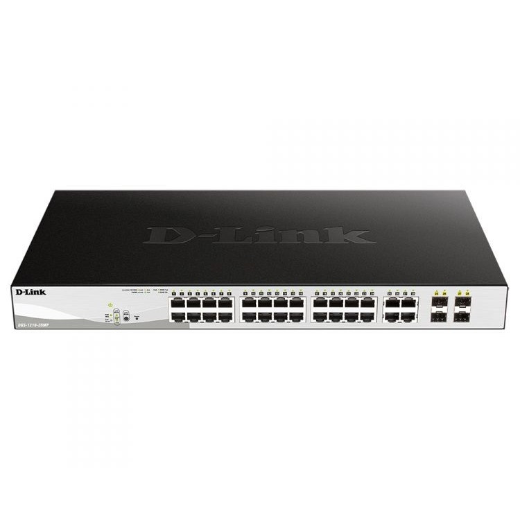 D-Link DGS-1210-28MP/FL1 PROJ Настраиваемый коммутатор WebSmart с 24 портами 10/100/1000Base-T и 4 комбо-портами 100/1000Base-T/SFP (24 порта с поддержкой PoE 802.3af/802.3at (30 Вт),PoE-бюджет 370 Вт