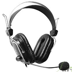 A4Tech HS-50,Черный, серебристый {Гарнитура  стерео, монитор типа, закрытые, рег громкости, 20-20000Гц 32 Ом 97дБ, микр подвижн,  кабель 2, 3.5 jack 3 pin}