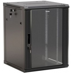Hyperline TWB-1545-GP-RAL9004 Шкаф настенный 19-дюймовый (19"), 15U, 775x 600х 450мм, стеклянная дверь с перфорацией по бокам, ручка с замком, цвет черный (RAL 9004) (разобранный)