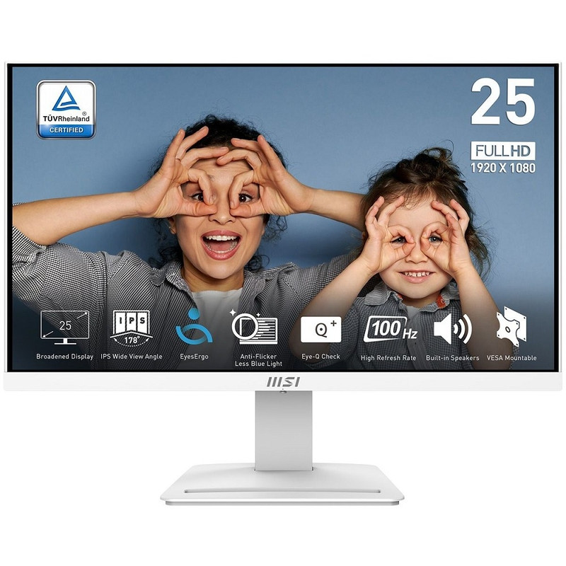 Монитор 24.5&quot; MSI PRO MP253W White (IPS, 1920x1080, D-Sub+HDMI+DP, 4 ms, 178°/178°, 250 cd/m, 1000:1 (100M:1), 100Hz, MM)