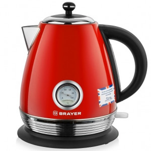BRAYER 1007BR-RD Электрический чайник BRAYER , 2200 Вт, 1,7 л, Strix, автоотключ, нержав.сталь, встроен.терм