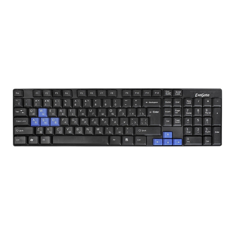 Exegate EX283618RUS Клавиатура Exegate LY-402N  {USB, 102кл., Enter большой, 8 голуб клавиш, шнур 1,35м, черн, Color box}