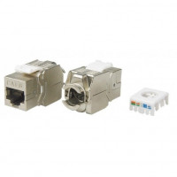 Hyperline KJ8-8P8C-C6-180-TLS-SH-F-WH Вставка Keystone Jack RJ-45(8P8C), категория 6, экранированная, тип 180 градусов, Toolless, белая