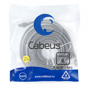 Cabeus PC-UTP-RJ45-Cat.6-10m-LSZH Патч-корд U/UTP, категория 6, 2xRJ45/8p8c, неэкранированный, серый, LSZH, 10м