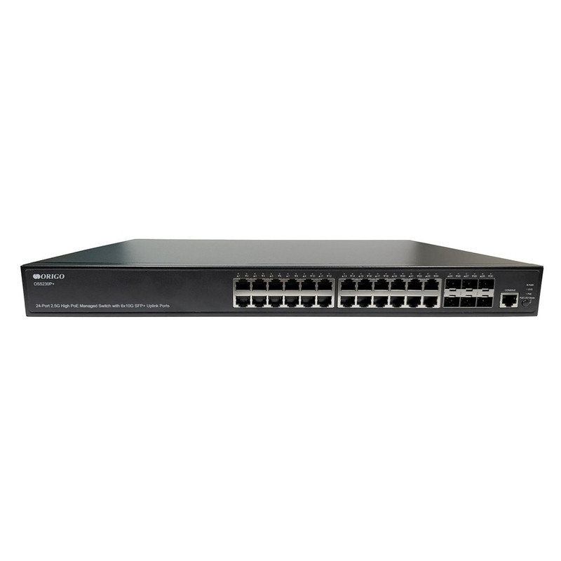 ORIGO OS5230P+/370W/A1A Управляемый L3 PoE-коммутатор 12x2.5GBase-T 802.3bt PoE, 12x2.5GBase-T 802.3at PoE, 6x10G SFP+, PoE-бюджет 370 Вт