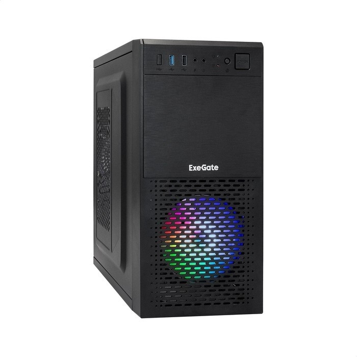 Exegate EX296390RUS Корпус Minitower ExeGate mEVO-7807-XP500 (mATX, БП XP500 с вент. 12см, 1*USB+1*USB3.0, черный, 1 вент. 12см с RGB подсветкой)