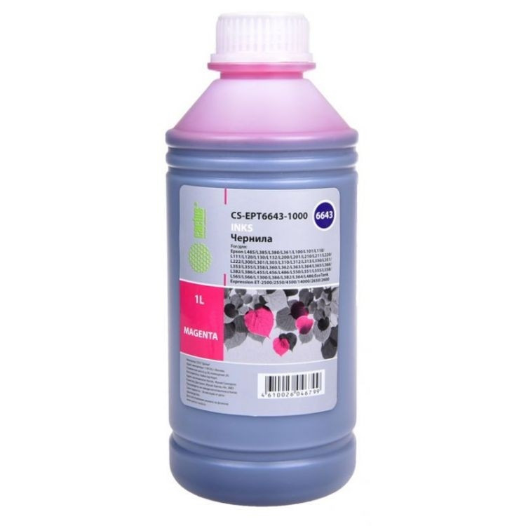 Cactus CS-EPT6643-1000 Чернила для Epson L100/L110/L120/L132/L200/L210/L222/L300/L312/L350/L355/L362/L366/L456/L550/L555/L566/L1300, пурпурный, 1000мл  