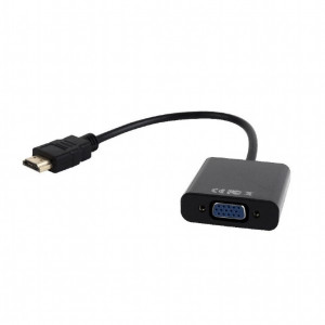 Bion Переходник видео-аудио HDMI-VGA, 19M/15F + 3.5мм стерео-аудио, гнездо, разрешение 1920x1080@60Hz , поддерживает HDMI v.1.4, 15см, черный [BXP-A-HDMI-VGA-03]