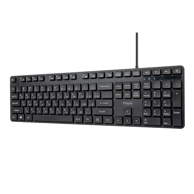 Клавиатура Filum FL-KB15-BK USB 108 кл., мембранная, черная, Windows XP/Vista/7/8/10, MacOS	