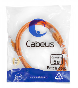 Cabeus PC-UTP-RJ45-Cat.5e-1.5m-OR-LSZH Патч-корд U/UTP, категория 5е, 2xRJ45/8p8c, неэкранированный, оранжевый, LSZH, 1.5м
